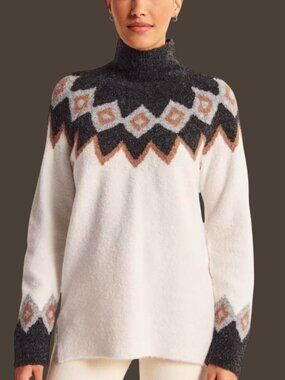 Abercrombie & Fitch Oversized Fairisle Fluffy Turtleneck Sweater OffWhite Medium
